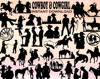 Cowboy Cowgirl SVG Bundle, Western Graphics (Digital Download)