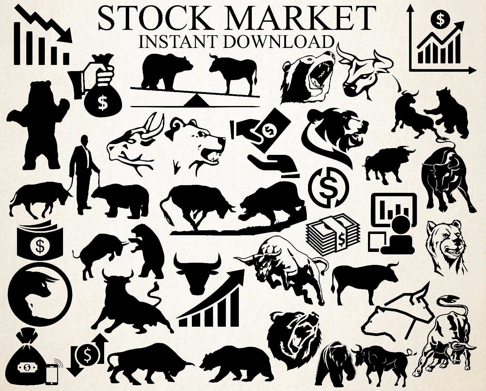 Stock Market Silhouettes Svg, 32 Images, Finance Svg, Stock Exchange Svg, Bear Svg, Bull Svg