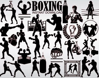 Boxing Silhouettes SVG Bundle, Boxer Clipart (Instant Download)