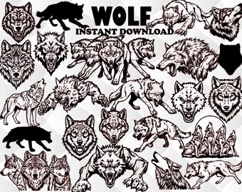 Wolf 25 Image Bundle SVG, PNG Files, Cricut, Silhouette (Instant Download)