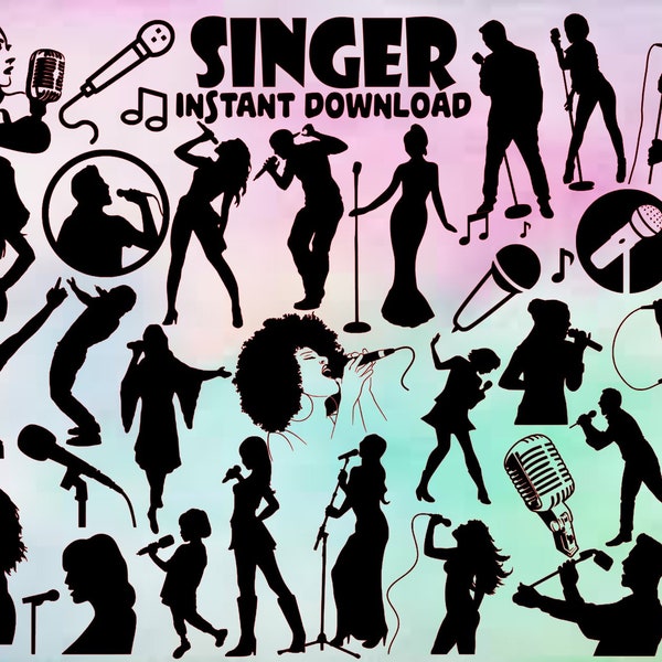 Singer Svg Bundle, 30 Images, Music SVG, Singing PNG, Singing Svg, Singer Cut File , Microphone Svg, Instant Download