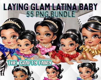 55 Cute Latina Glam Baby Laying Pose- Multi Color Png, Latina  Clipart, Hispanic Girl, Latina Babyshower PNG, Princesa, Nursery, Sublimation