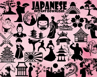 Japanese Woman SVG Bundle, Geisha, Cherry Blossom, Japan Art (Instant Download)