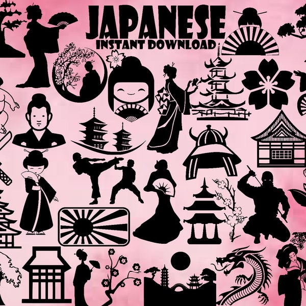 Japanese Woman Svg Bundle, 30 Images, Woman Svg, Japanese Svg, Japan Svg , Geisha Svg , Cherry Blossom Svg, Instant Download