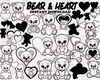 Teddy Bear & Heart SVG Bundle, Valentine's Day Clipart (Digital Download)