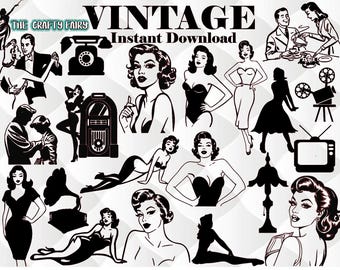 1950s Vintage SVG Bundle, Retro Clipart Graphics (Digital Download)