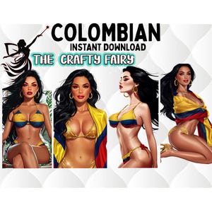 4 Stunning Colombian Woman PNG, Latina png, Colombiana png, Colombian png , Colombian Girl png, Colombian Pride , Illustration, Sublimation
