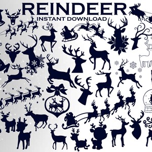 Reindeer Bundle Svg, 35 Images, Reindeer Svg, Santa&#39;s Reindeer Svg, Christmas Svg, Reindeer Silhouette, Reindeer Png