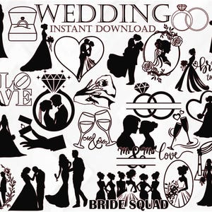 Silhuetas de Pacotes de Casamento, 26 Imagens, Noiva e Noivo Svg, Noiva SVG, Noivo Svg, Casamento Svg, Casal de Noivos Svg