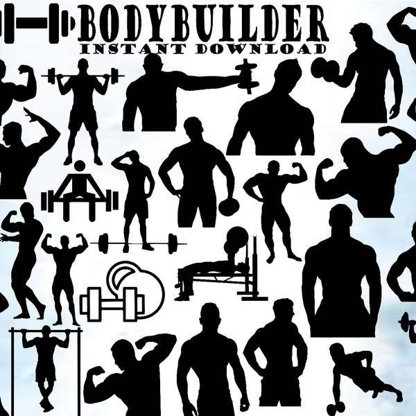 Body Builder SVG File, 30 Images, Bodybuilder Svg, Fitness Svg, Muscle SVG, Workout Svg, Gym Svg  Cricut, Silhouette, Instant Download