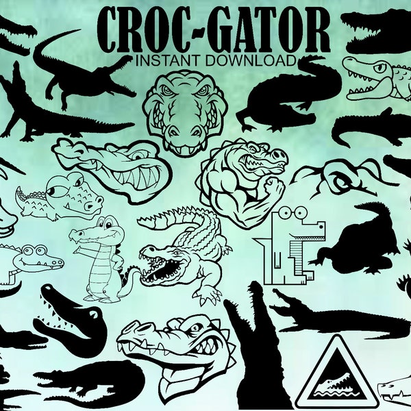 Cocodrilo - Alligator Svg Bundle, 30 imágenes, Alligator Svg, Cocodrilo Svg, Silueta de cocodrilo, Cocodrilo Png, Descarga instantánea