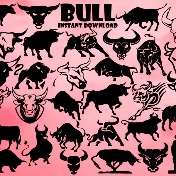 Bull Bundle SVG File, 30 Images, Bull Svg, Bull Png Files, Toro Svg, Bull face Svg, Tribal Bull Svg, Cricut, Silhouette, Instant download