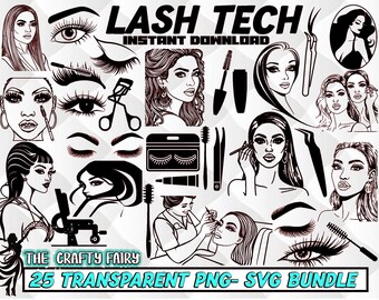 Lash Tech SVG Bundle, Eye Lashes PNG, Transparent Images (Digital Download)