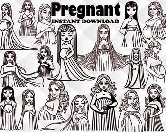 Paquete SVG de mujer embarazada, clipart de maternidad, 18 imágenes (descarga digital)