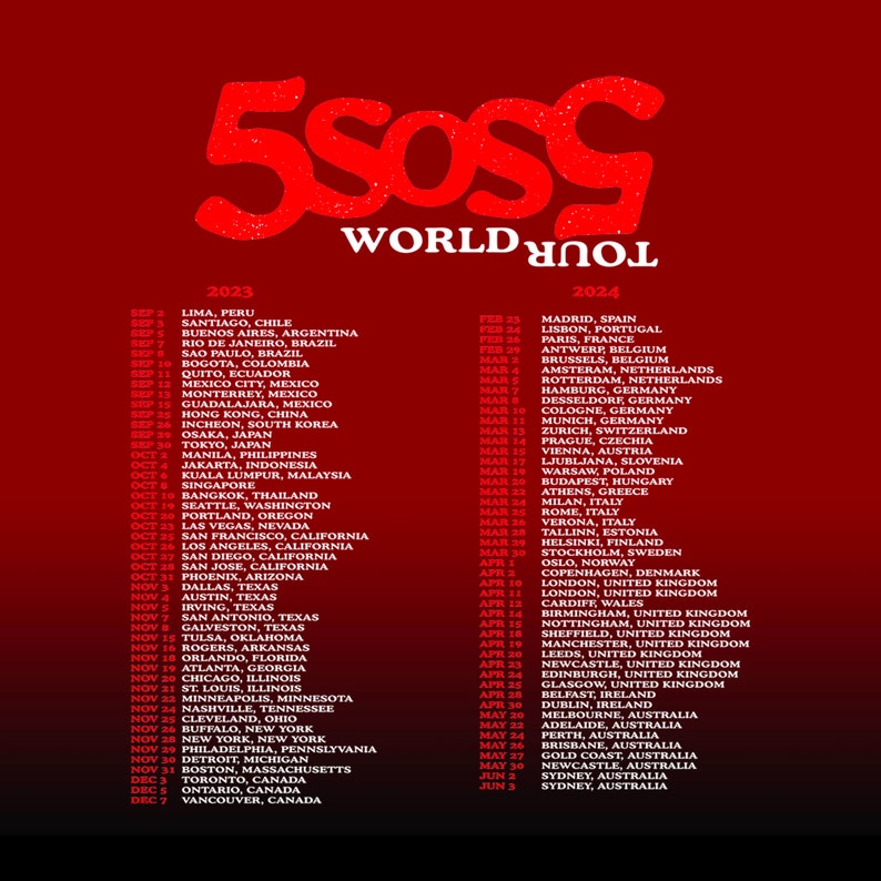 5 Seconds of Summer World Tour 2023 2024 Download File 5SOS Etsy