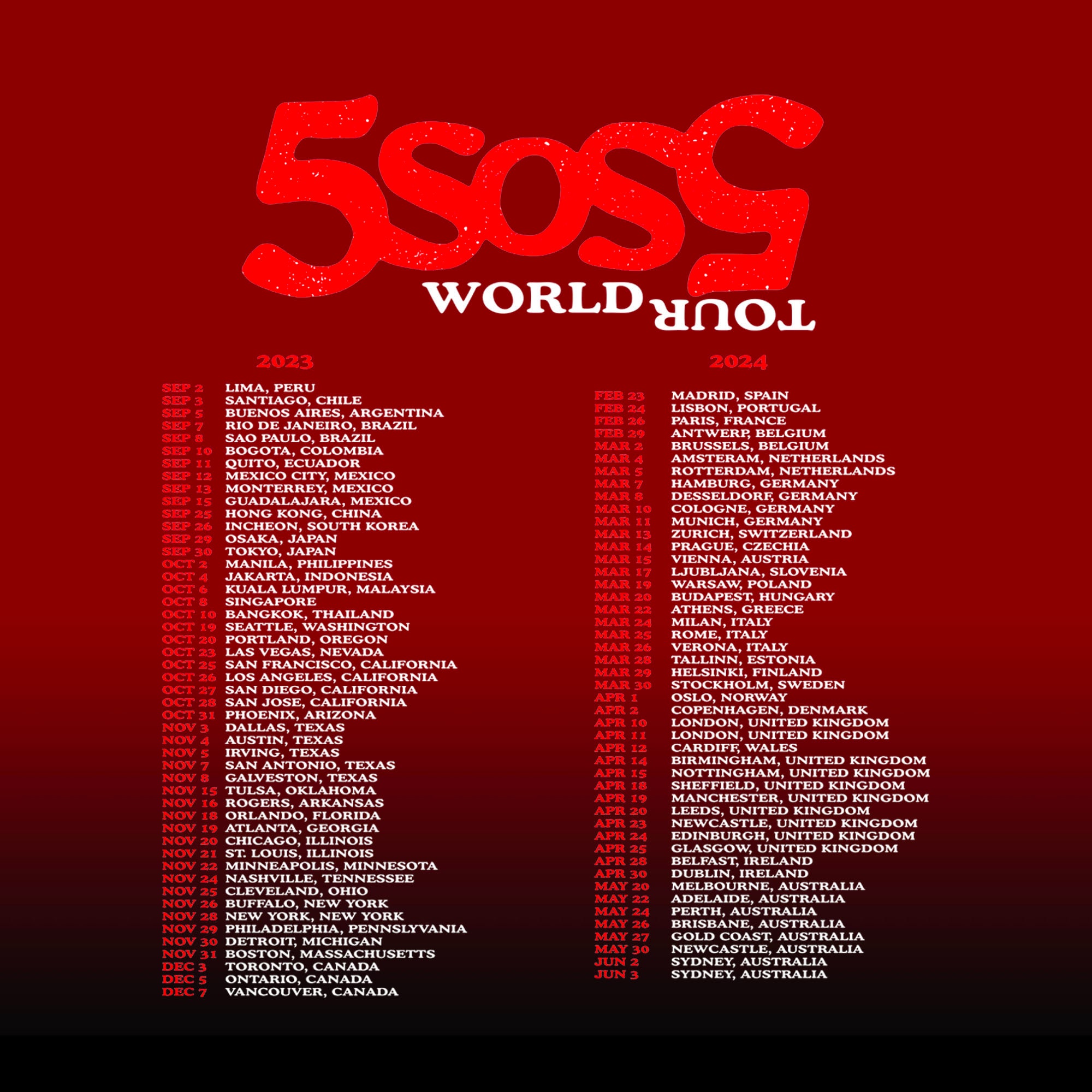 5 Seconds of Summer World Tour 2023 2024 Download File 5SOS Etsy
