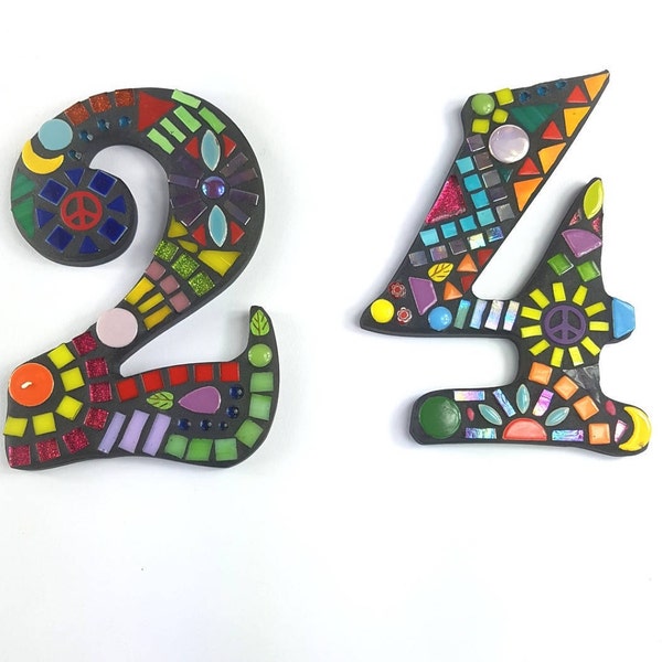 Mosaic House Numbers. Bright Multi-Coloured Mosaic Numbers, Mosaic Wall Art, street numbers Custom Mosaic House Numbers by AMEArtistry2017