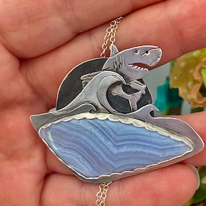 Blue lace agate sterling  silver  pendant  pendant