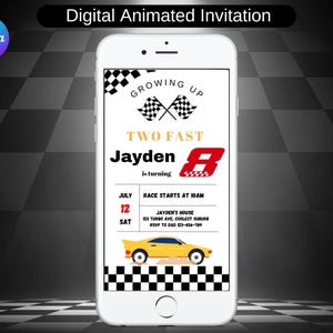 Animated Digital Race Car Birthday Invitation, Editable Sport Race Car Invite, Car Birthday Party Invite, Vintage Racecar Party Invite 01
