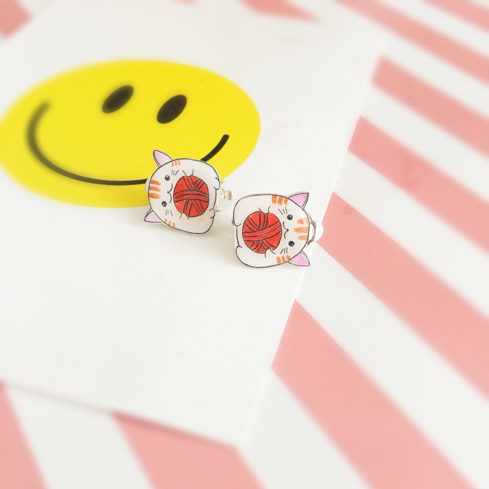Kawaii Cat Earrings Super Cute Kitten Studs or Clip On Cat Etsy