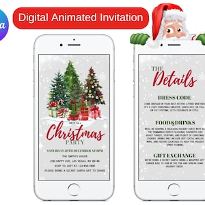 Digital Animated Christmas Party Invitation, Video Christmas Party Invitation Template, Digital Animated Summer Xmas Party Invite