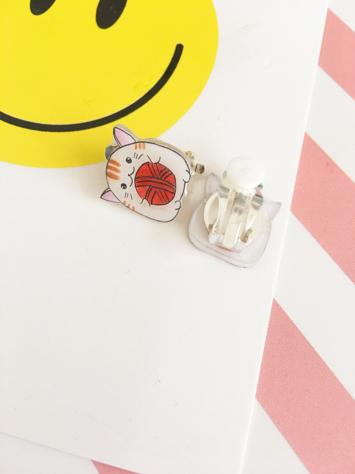 Kawaii Cat Earrings Super Cute Kitten Studs or Clip On Cat Etsy