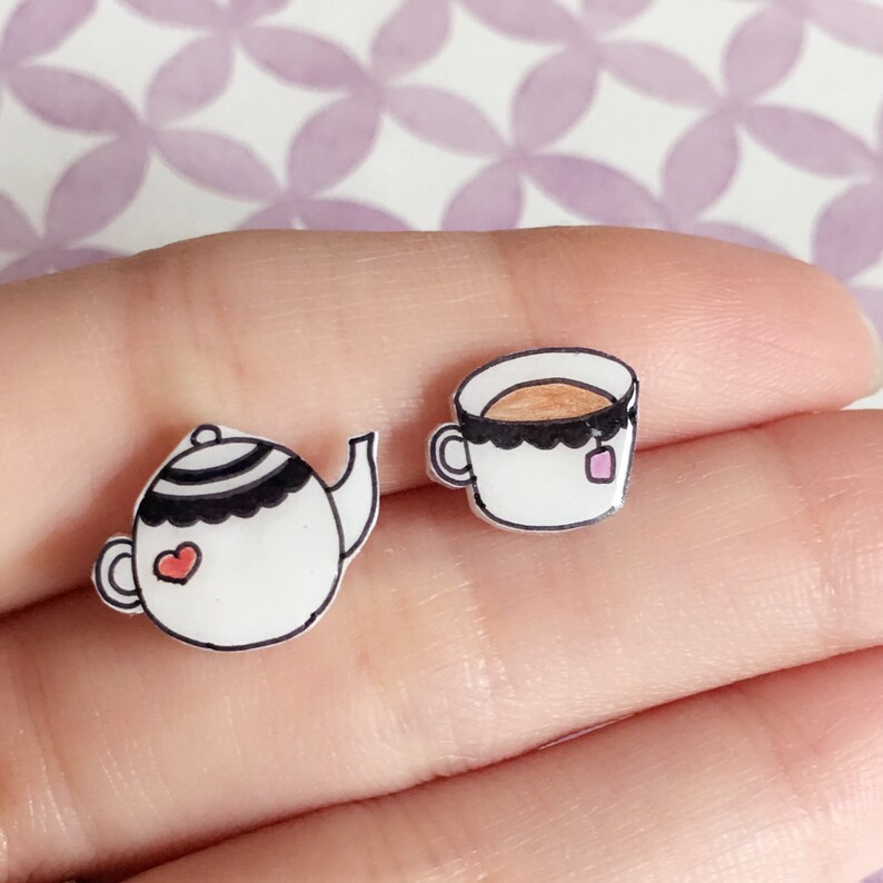 Kawaii Teapot and Teacup Earrings Super Cute Tea Studs Food Etsy
