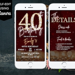 Animierte digitale 40. Geburtstagseinladungsvorlage, bearbeitbarer 40. Geburtstag, druckbarer 40. Geburtstag in Rosegold, einfacher 40. Geburtstag einladen DP1