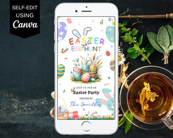 Animated Easter Egg Hunt Invitation, Editable Easter Bunny Invitation, Digital Easter Party Invite, Easter Brunch Invitation 01