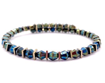 Iridescent bracelet, minimalist bracelet, minimalist jewelry, rainbow bracelet, hematite jewelry, crystal bracelet, gold hematite bracelet