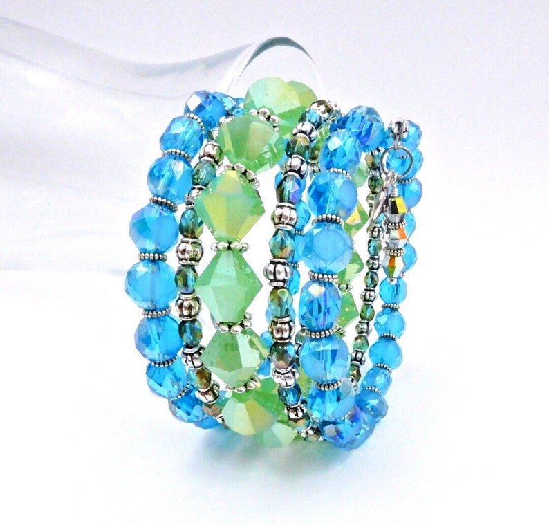 Blue beaded wrap bracelet blue and green bracelet memory Etsy