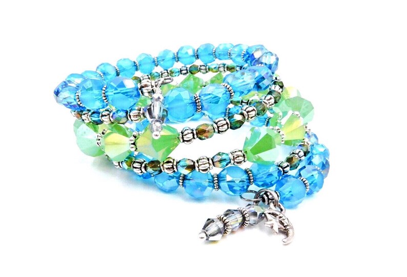 Blue beaded wrap bracelet blue and green bracelet memory Etsy