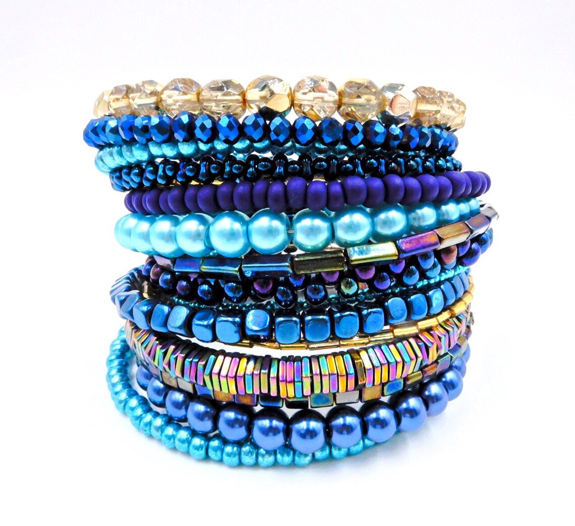 Blue wrap bracelet memory wire bracelet memory wire wrap Etsy