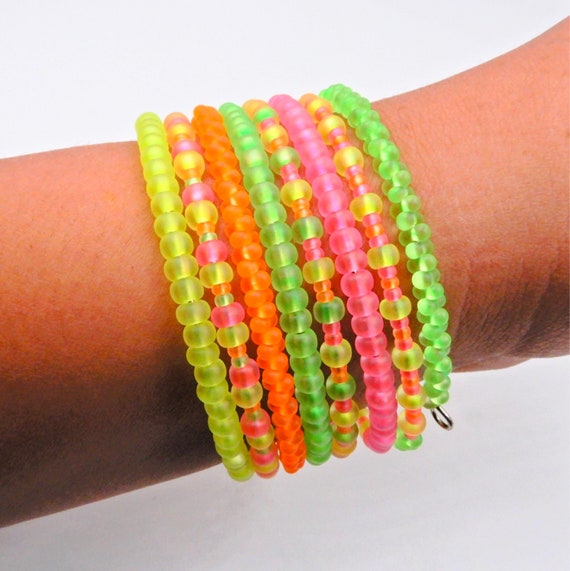 Neon stacked bracelet neon beaded bracelet neon wrap Etsy
