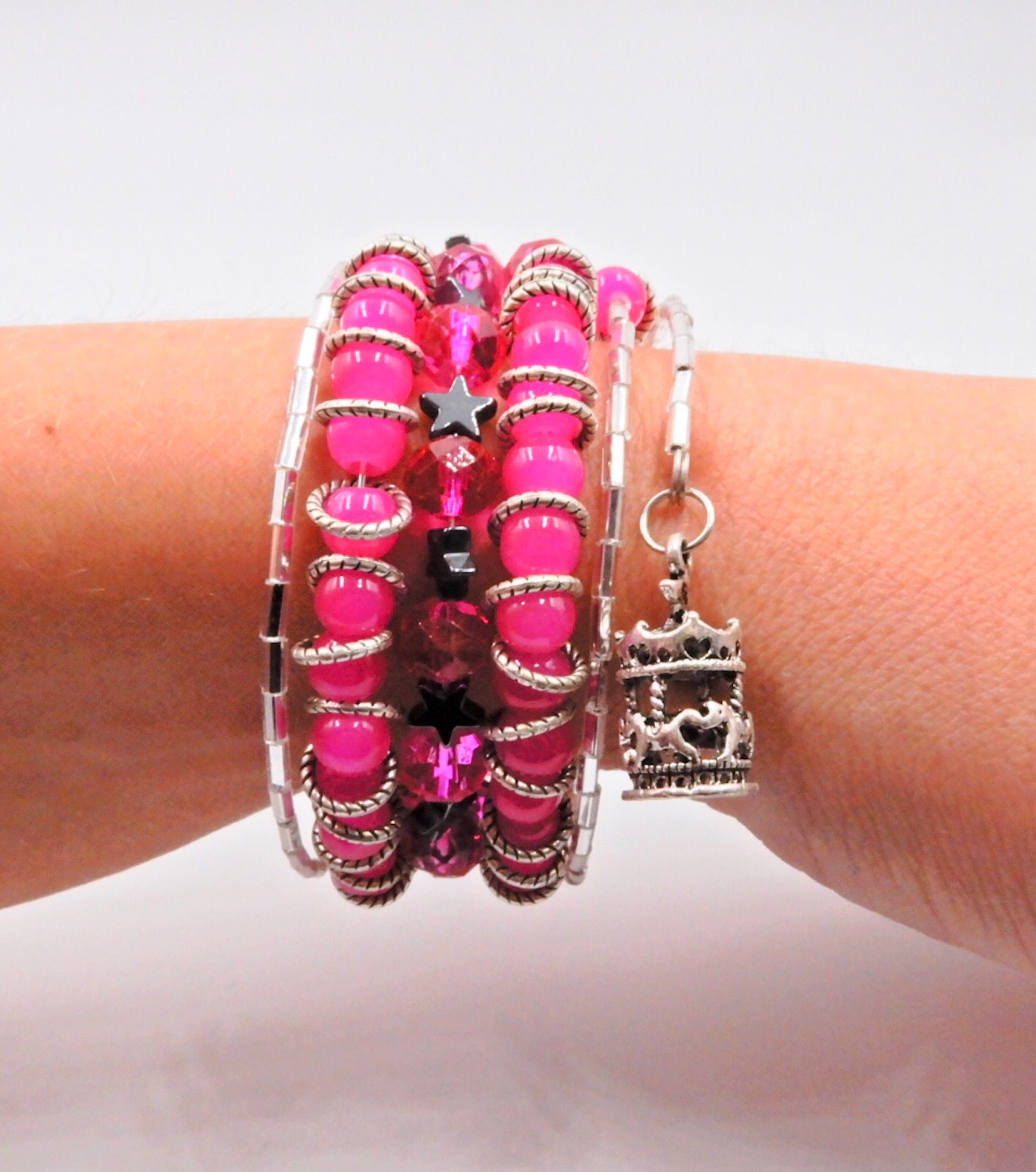 Hot pink beaded wrap bracelet pink wrap bracelet star Etsy