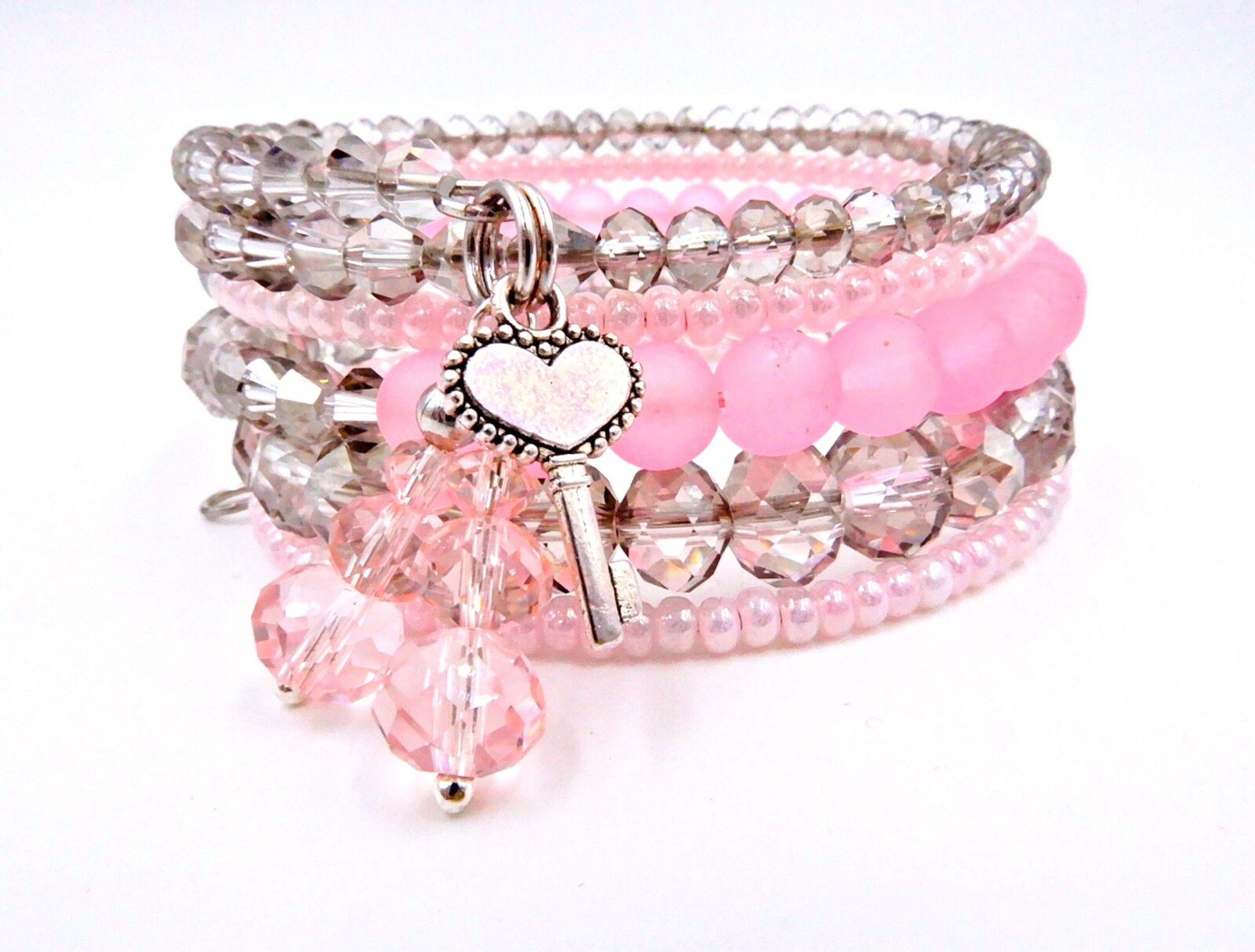 Pink crystal bracelet pink wrap bracelet charm bracelet Etsy