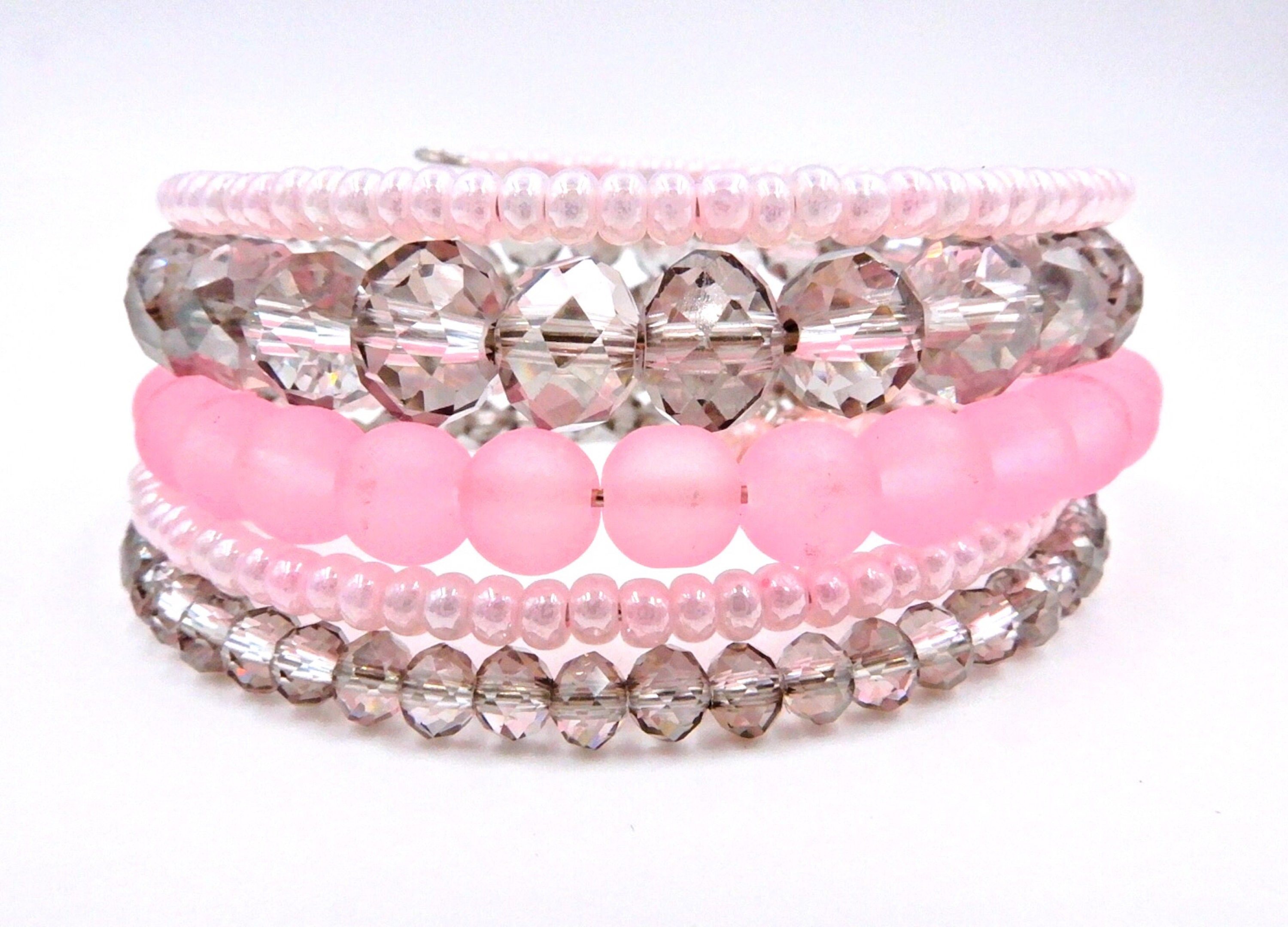 Pink crystal bracelet pink wrap bracelet charm bracelet Etsy