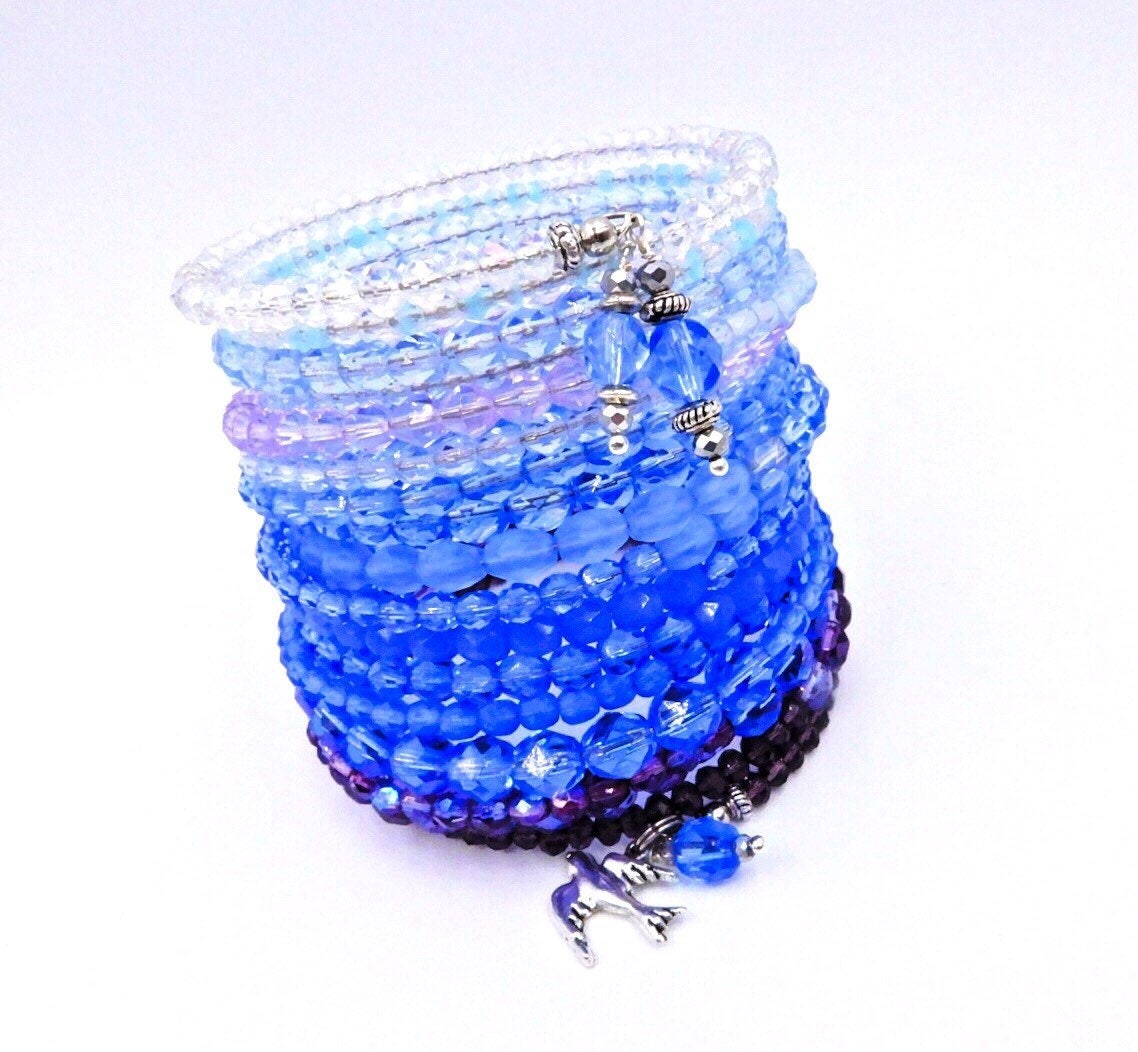 Blue wrap bracelet memory wire bracelet crystal bracelet Etsy