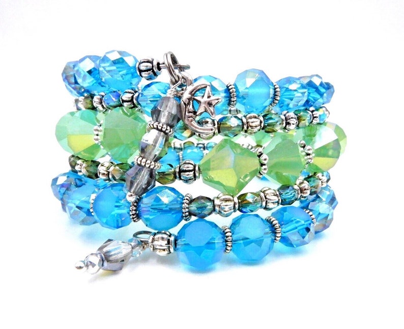 Blue beaded wrap bracelet blue and green bracelet memory Etsy