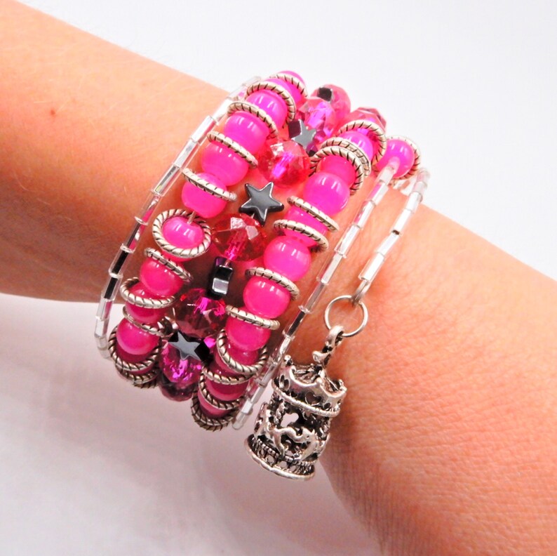 Hot pink beaded wrap bracelet pink wrap bracelet star Etsy