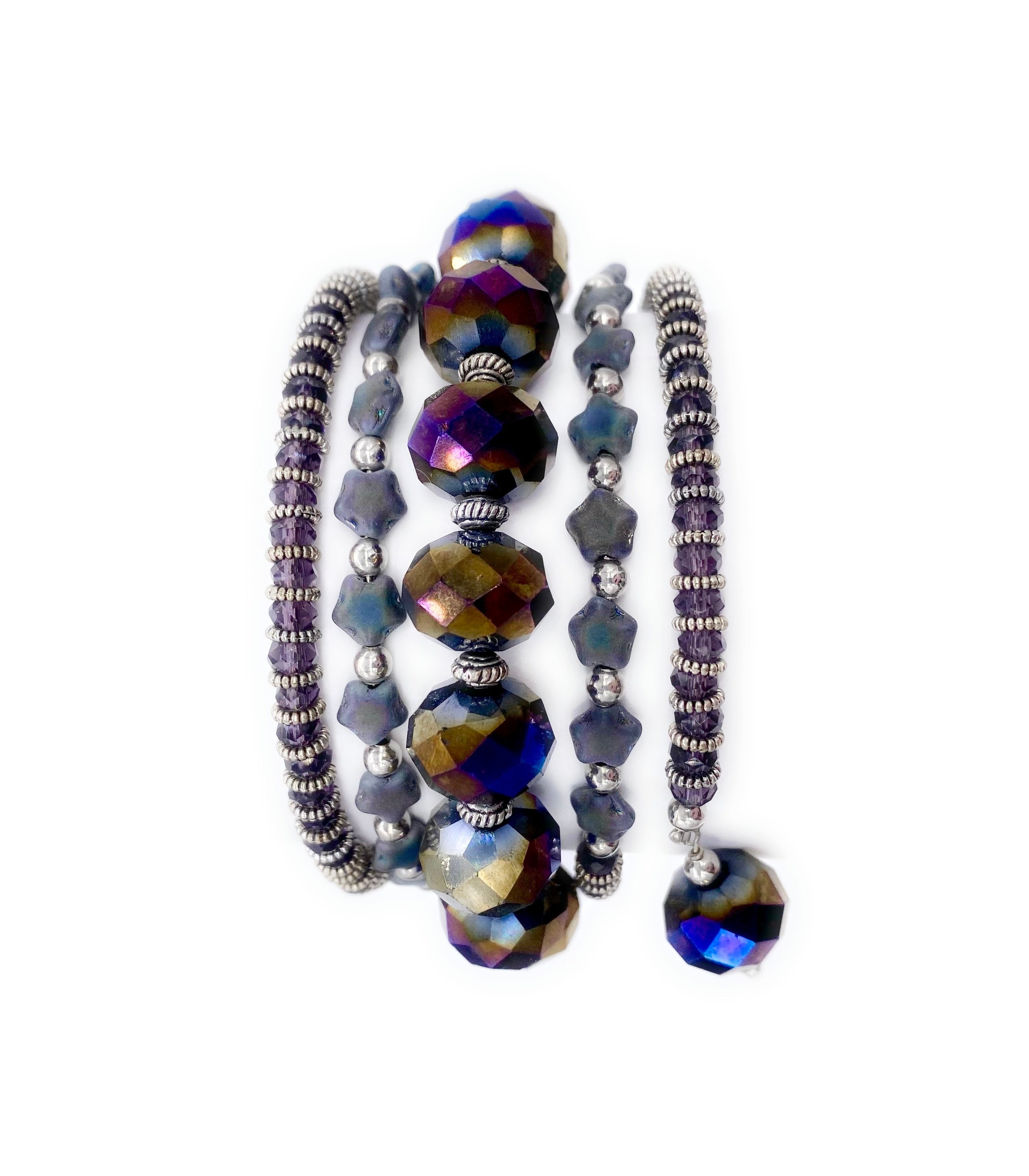 Purple Memory Wire Bracelet Beaded Bracelet Memory Wire Wrap Etsy