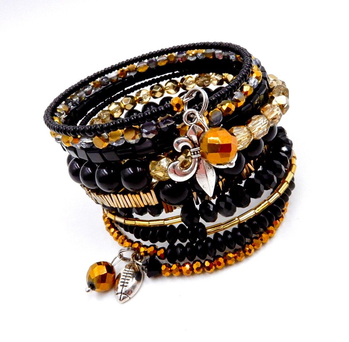 Black and Gold Bracelet Memory Wire Bracelet Beaded Etsy