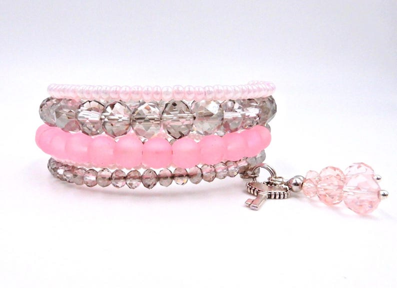 Pink crystal bracelet pink wrap bracelet charm bracelet | Etsy