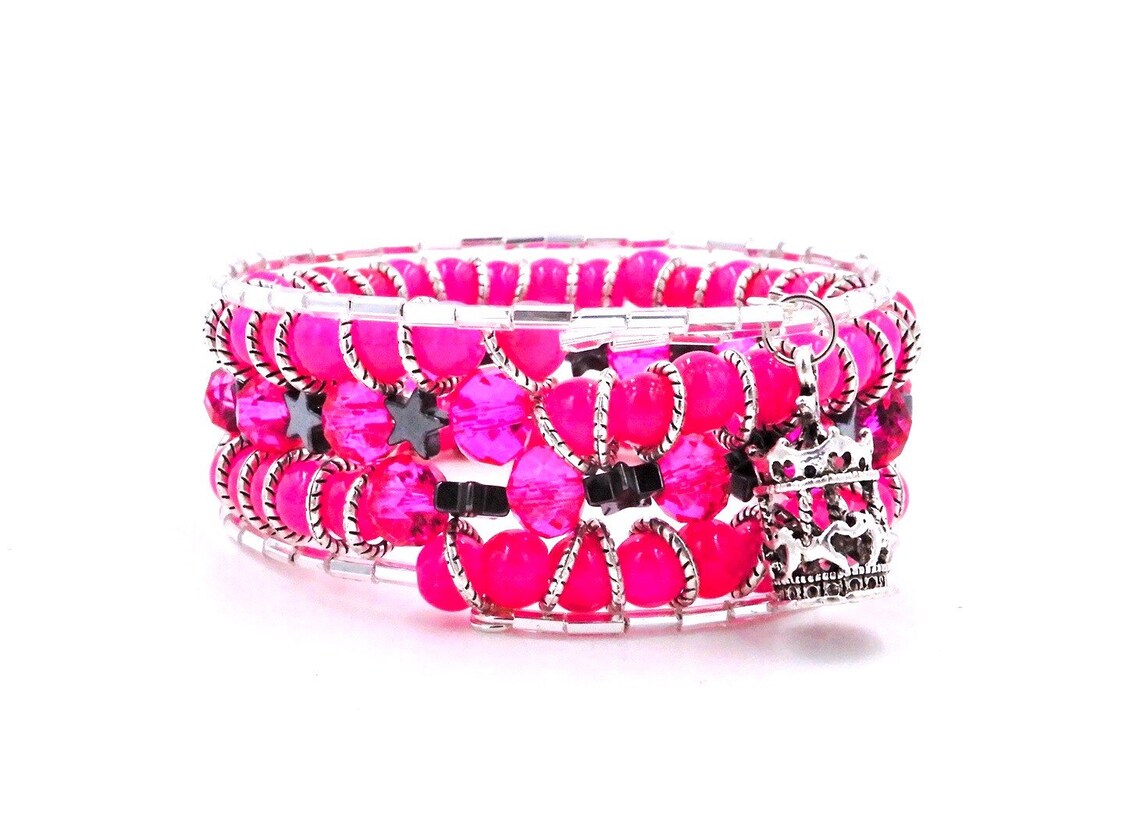 Hot pink beaded wrap bracelet pink wrap bracelet star Etsy