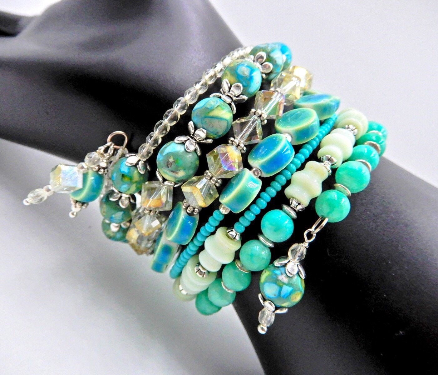 Turquoise beaded bracelet memory wire bracelet beaded wrap Etsy