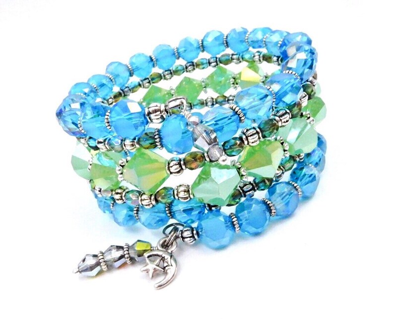 Blue beaded wrap bracelet blue and green bracelet memory Etsy