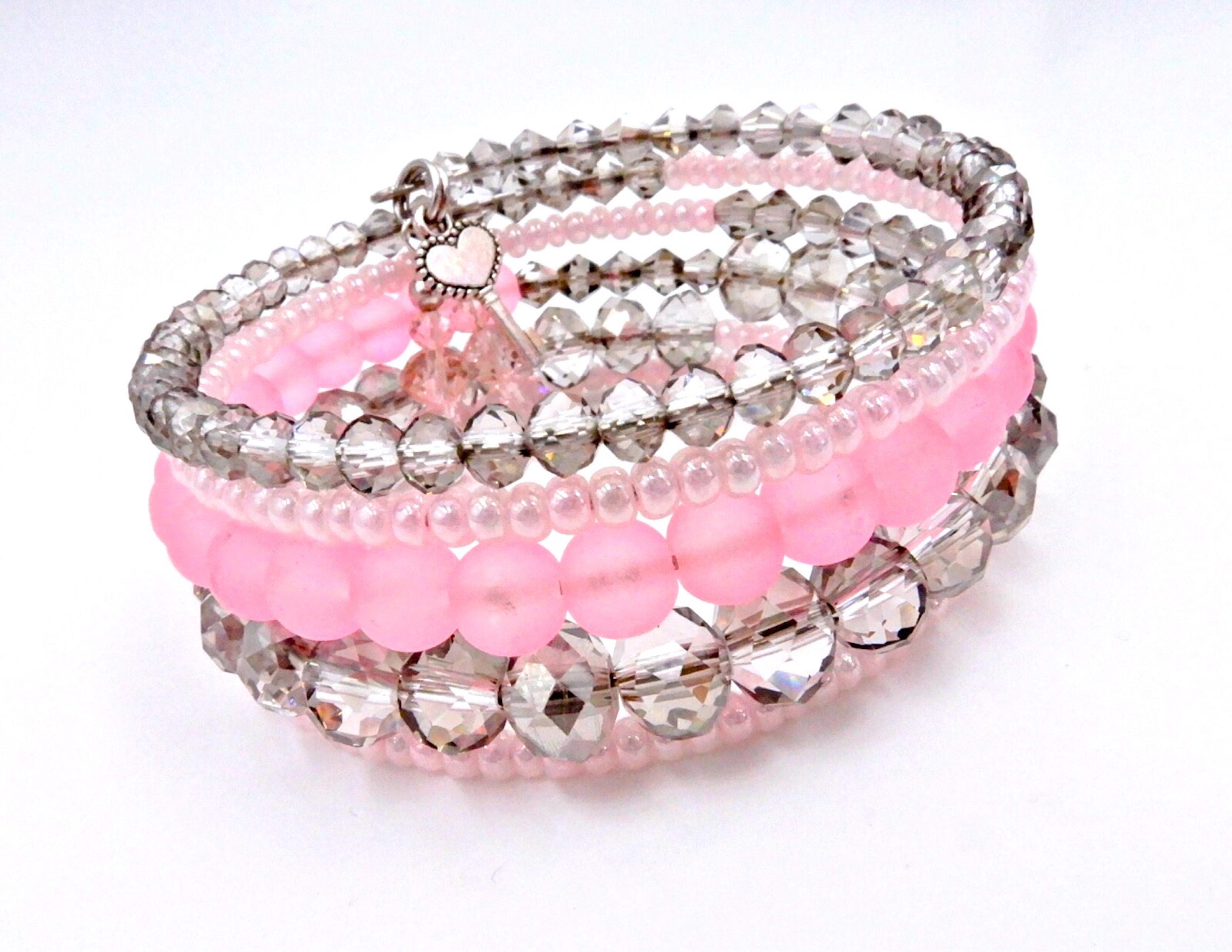 Pink crystal bracelet pink wrap bracelet charm bracelet Etsy