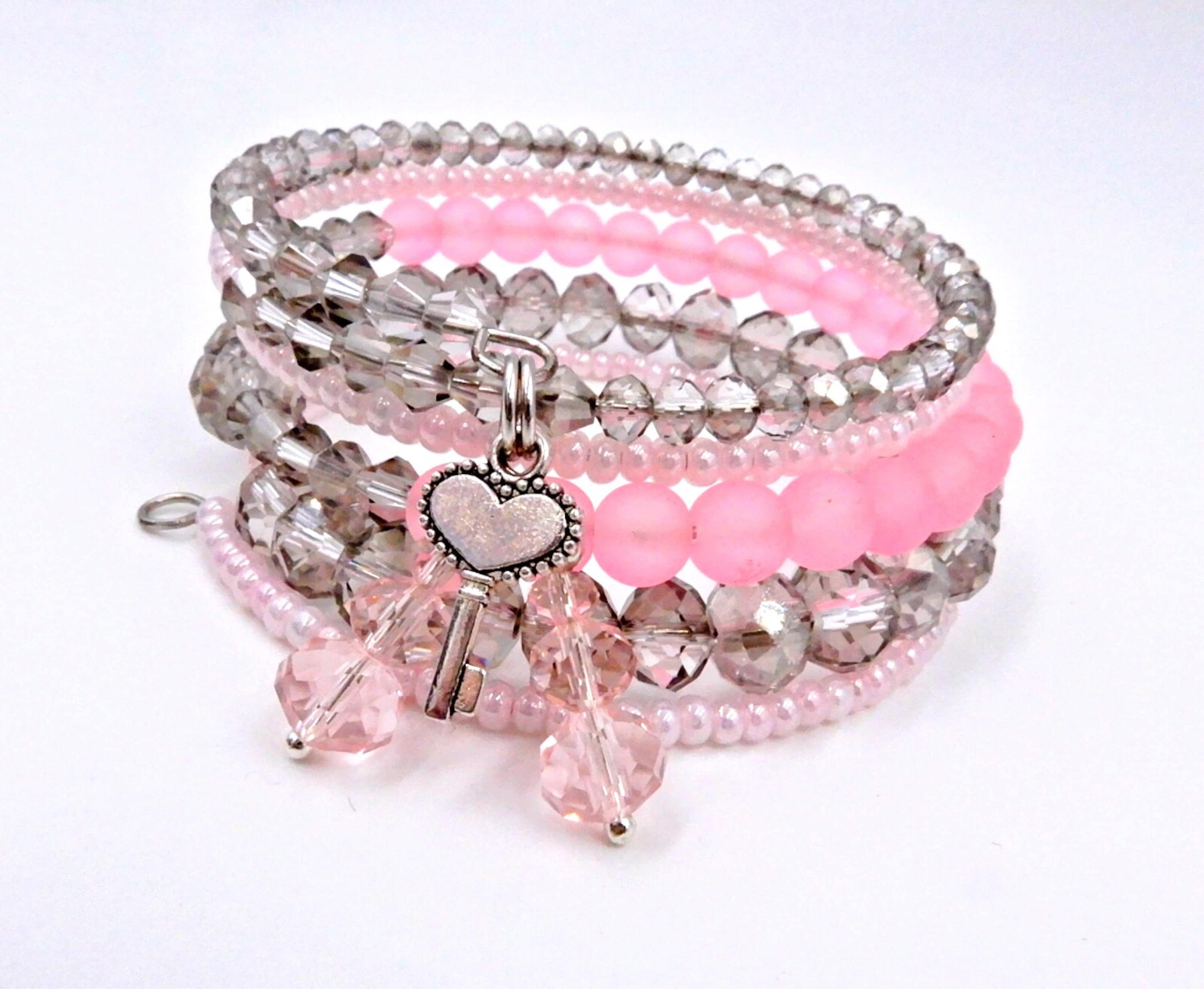 Pink crystal bracelet pink wrap bracelet charm bracelet Etsy