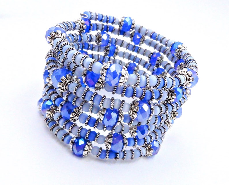 Crystal Wrap Bracelet Blue Memory Wire Bracelet Blue Crystal Etsy