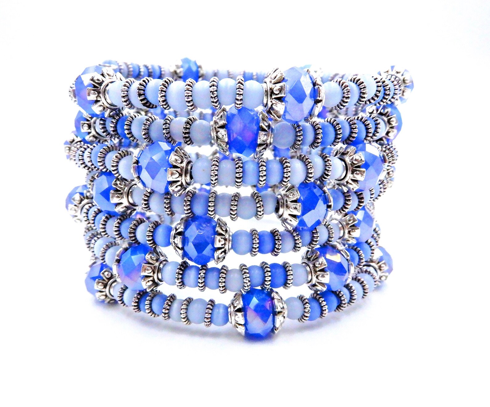 Crystal Wrap Bracelet Blue Memory Wire Bracelet Blue Crystal Etsy